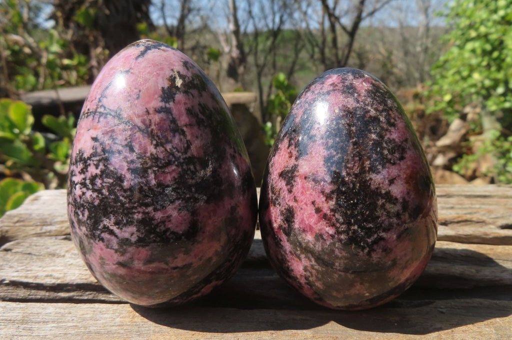 Polished Rhodonite Gemstone Eggs x 4 From Ambindavato, Madagascar - Toprock Gemstones and Minerals 