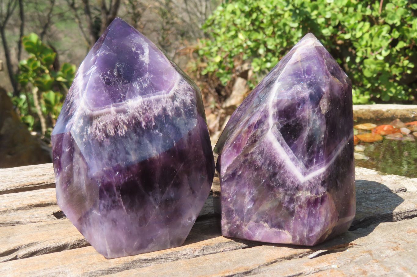 Polished Smokey Chevron Amethyst Points x 2 From Zambia - Toprock Gemstones and Minerals 
