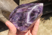 Polished Smokey Chevron Amethyst Points x 2 From Zambia - Toprock Gemstones and Minerals 