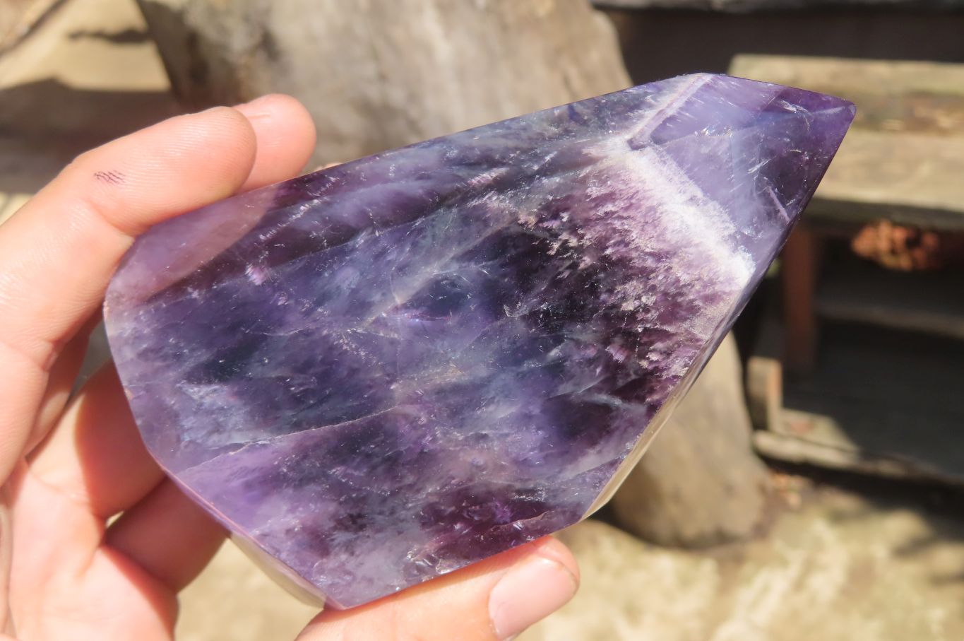 Polished Smokey Chevron Amethyst Points x 2 From Zambia - Toprock Gemstones and Minerals 