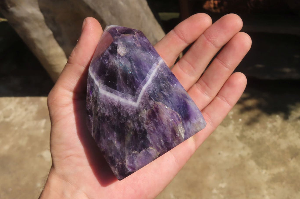 Polished Smokey Chevron Amethyst Points x 2 From Zambia - Toprock Gemstones and Minerals 