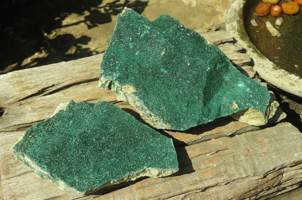 Natural Crystalline Malachite Specimens x 2 From Congo - Toprock Gemstones and Minerals 