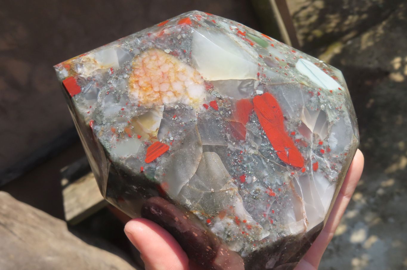 Polished Bloodstone With Pyrite Crystal x 1 From Swaziland - Toprock Gemstones and Minerals 