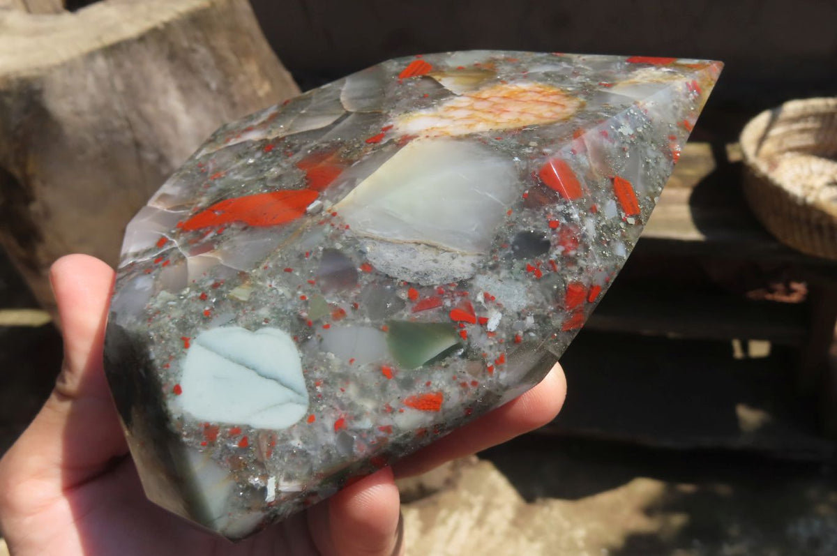 Polished Bloodstone With Pyrite Crystal x 1 From Swaziland - Toprock Gemstones and Minerals 