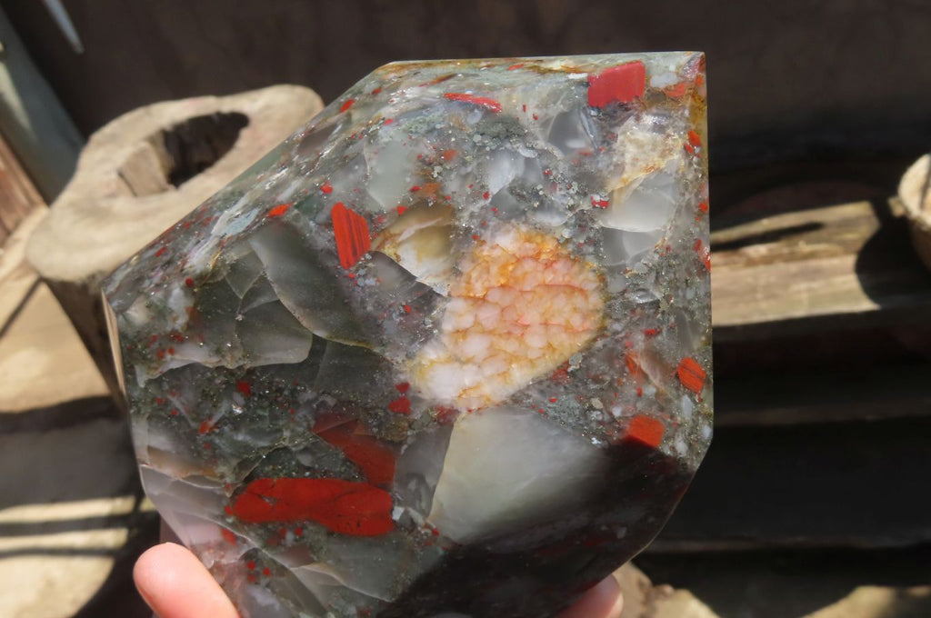 Polished Bloodstone With Pyrite Crystal x 1 From Swaziland - Toprock Gemstones and Minerals 