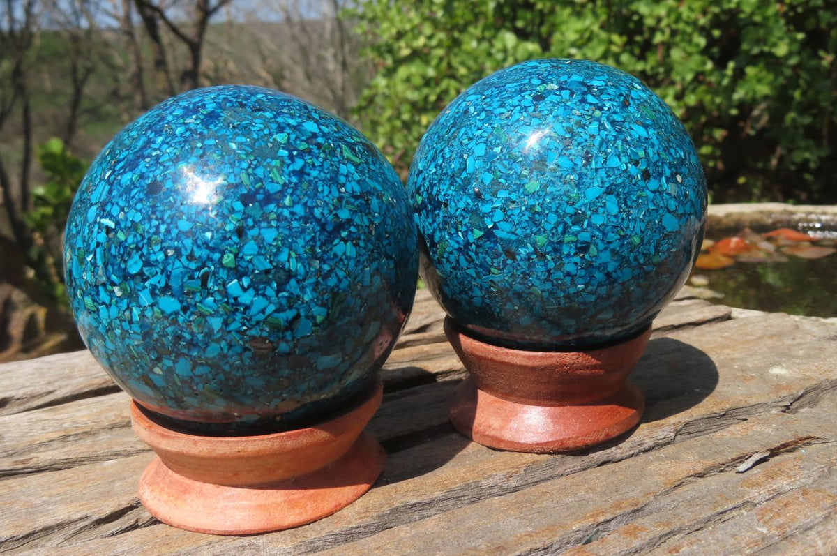 Polished Chrysocolla Conglomerate Spheres x 2 From Congo - Toprock Gemstones and Minerals 