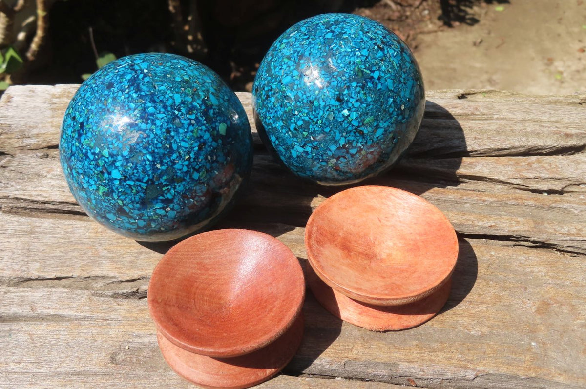 Polished Chrysocolla Conglomerate Spheres x 2 From Congo - Toprock Gemstones and Minerals 