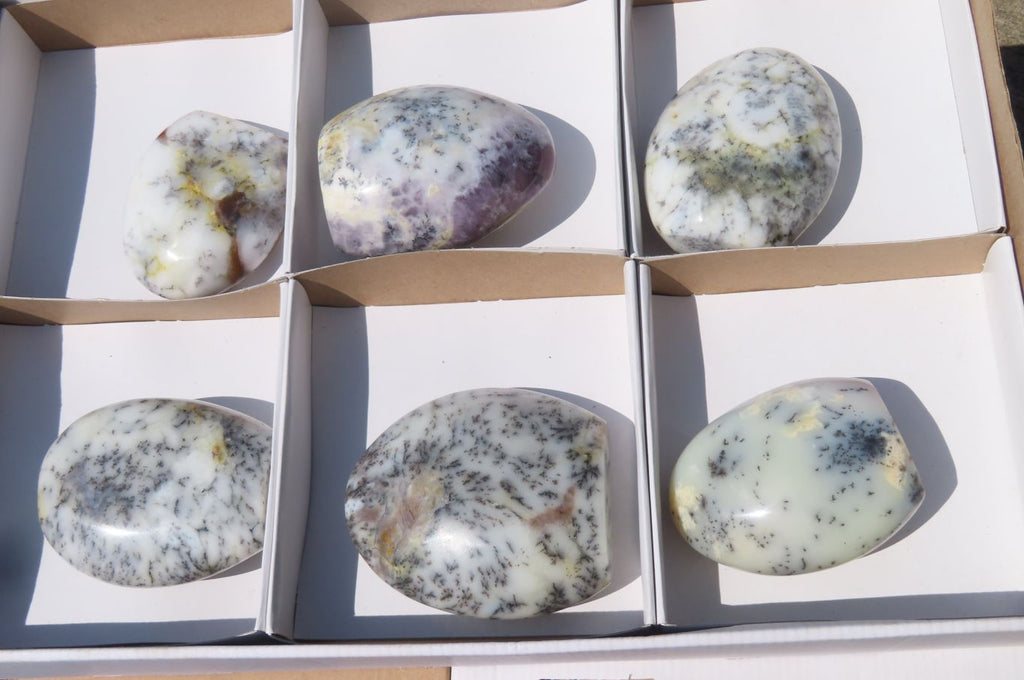 Polished Dendritic Opal Standing Free Forms x 6 From Moralambo, Madagascar - Toprock Gemstones and Minerals 