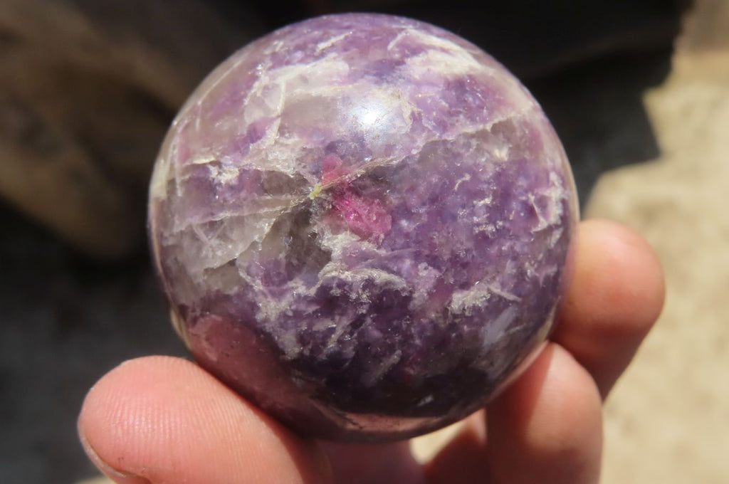 Polished Lepidolite with Pink Rubellite Spheres x 6 From Ambatondrazaka, Madagascar - Toprock Gemstones and Minerals 