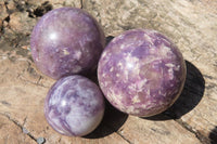 Polished Lepidolite with Pink Rubellite Spheres x 6 From Ambatondrazaka, Madagascar - Toprock Gemstones and Minerals 