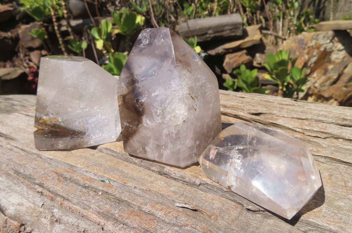 Polished Smokey Window Quartz Crystals x 3 From Madagascar - Toprock Gemstones and Minerals 