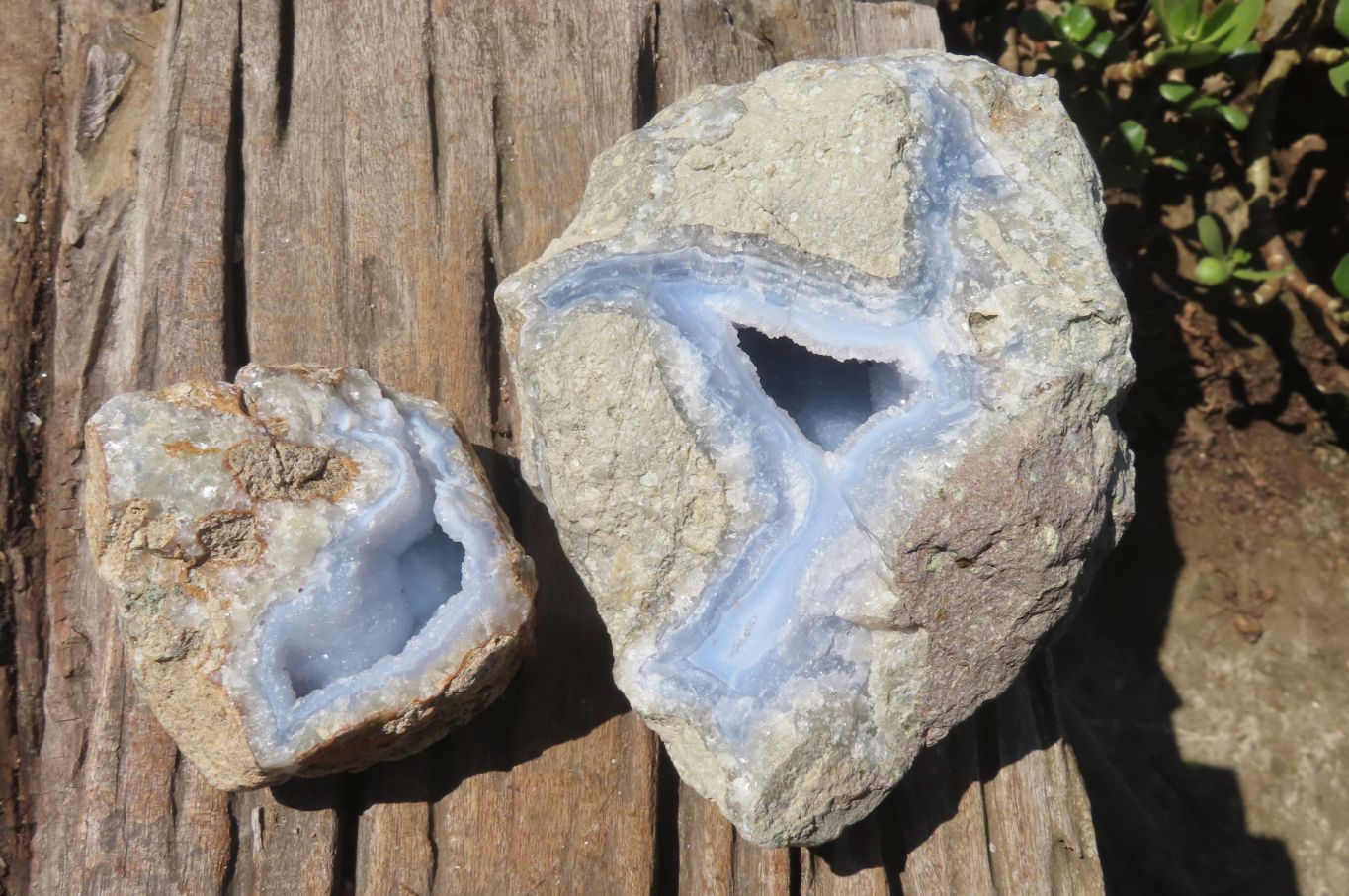 Natural Blue Lace Agate Geode Specimens x 2 From Nsanje, Malawi - Toprock Gemstones and Minerals 