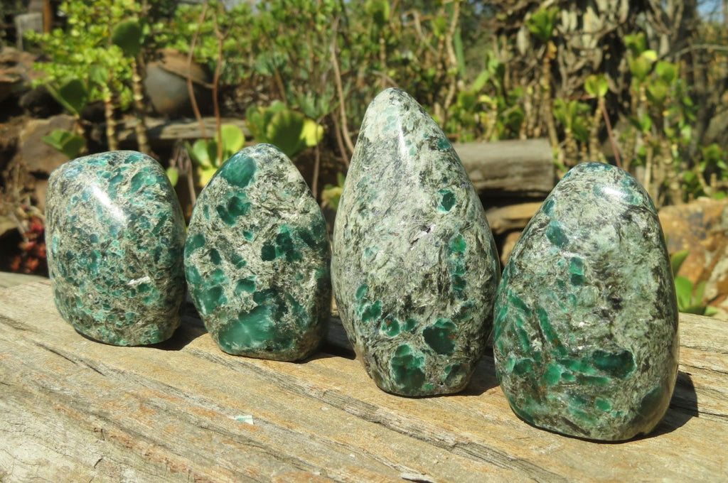 Polished Rare Emerald Mica In Matrix Standing Free Forms x 4 From Mutoko, Zimbabwe - Toprock Gemstones and Minerals 