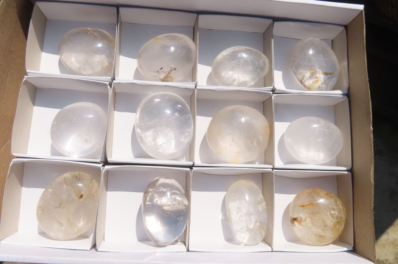 Polished Rock Crystal Quartz Palm Stones x 12 From Madagascar - Toprock Gemstones and Minerals 
