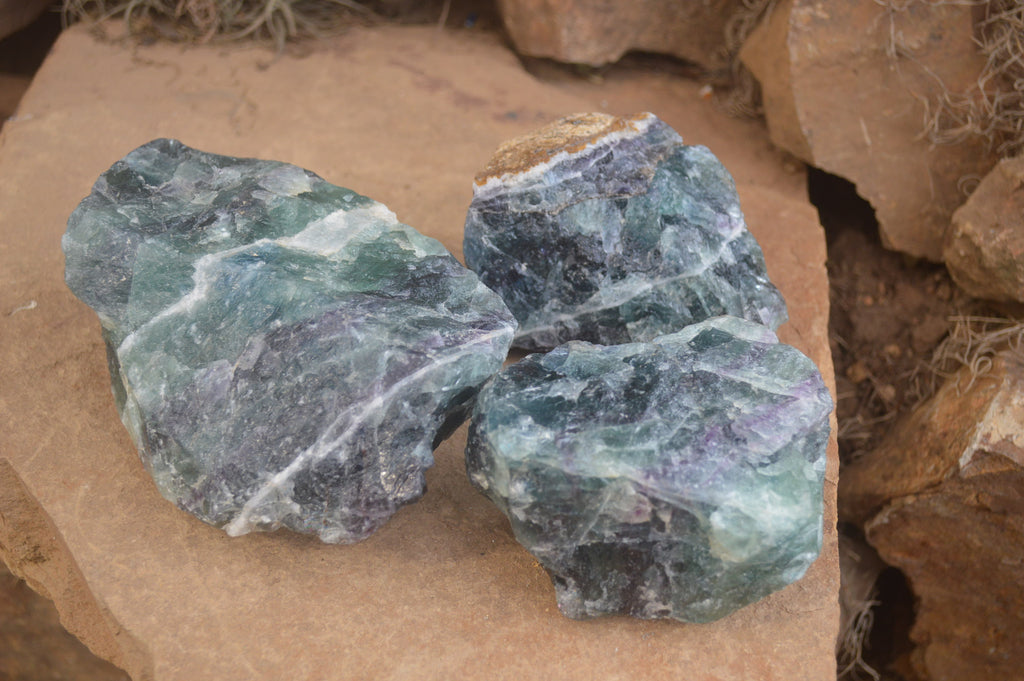 Natural Watermelon Fluorite Cobbed Specimens x 3 From Uis, Namibia - Toprock Gemstones and Minerals 