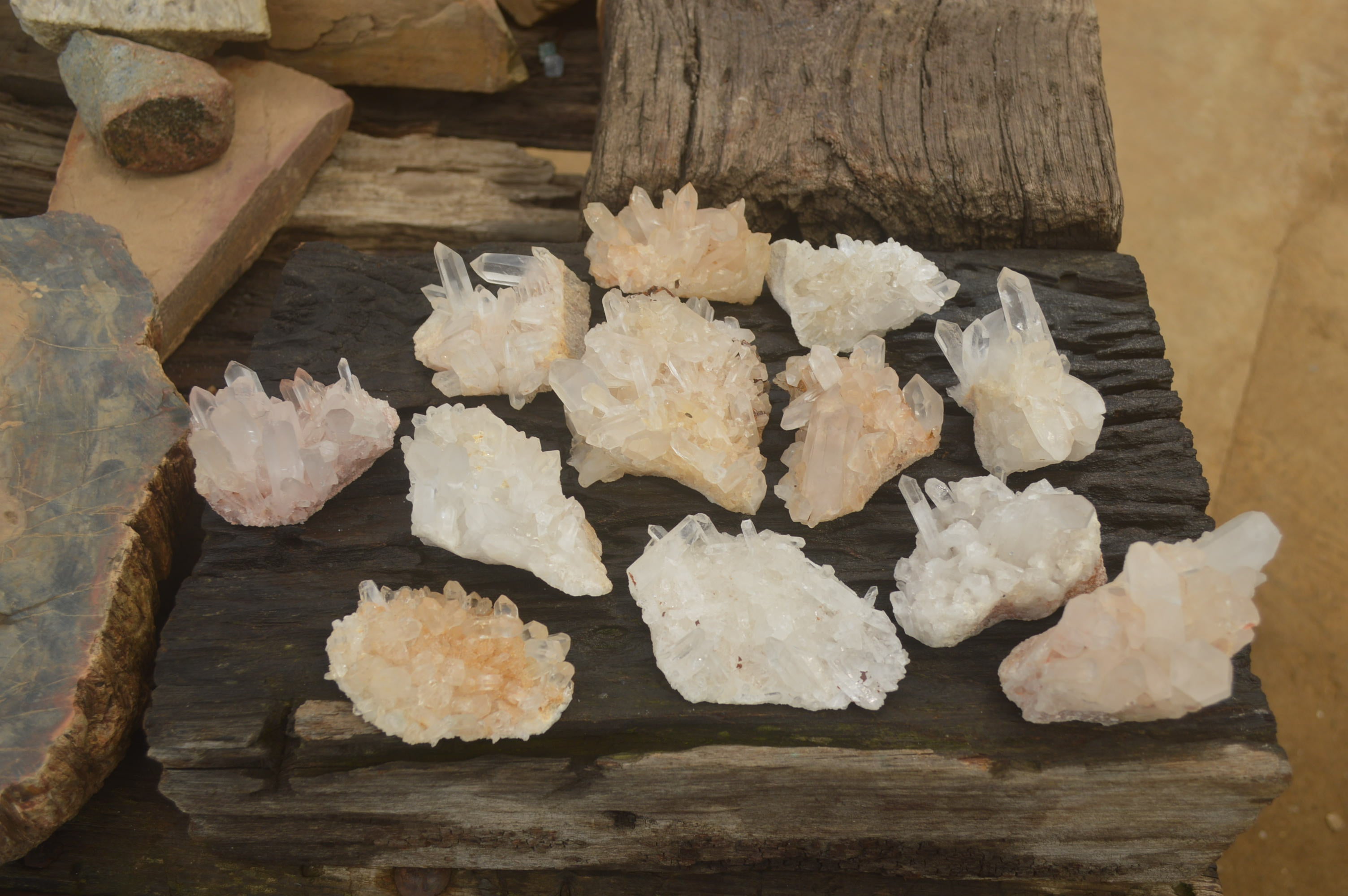 Natural Clear Quartz Crystal Clusters x 12 From Madagascar - Toprock Gemstones and Minerals 