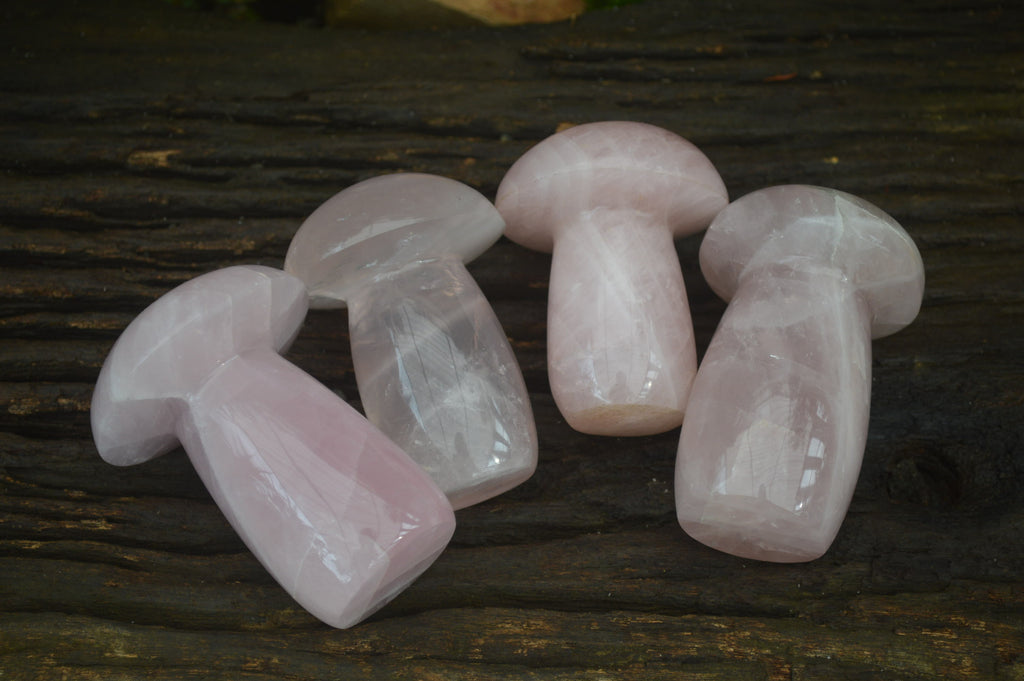 Polished Rose Quartz Mushrooms x 4 From Madagascar - Toprock Gemstones and Minerals 