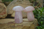 Polished Rose Quartz Mushrooms x 4 From Madagascar - Toprock Gemstones and Minerals 