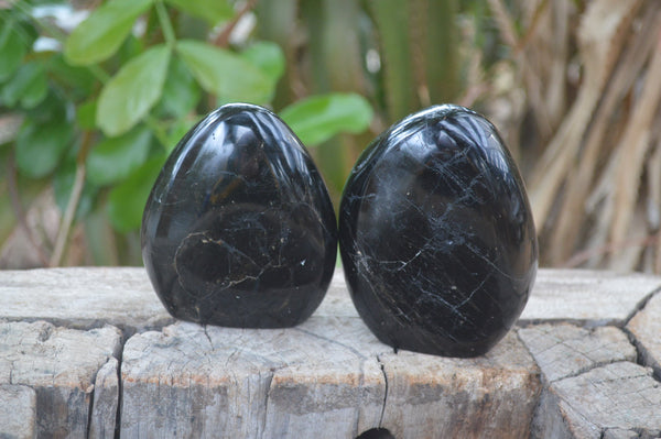 Polished Black Tourmaline Standing Free Forms x 3 From Madagascar - Toprock Gemstones and Minerals 