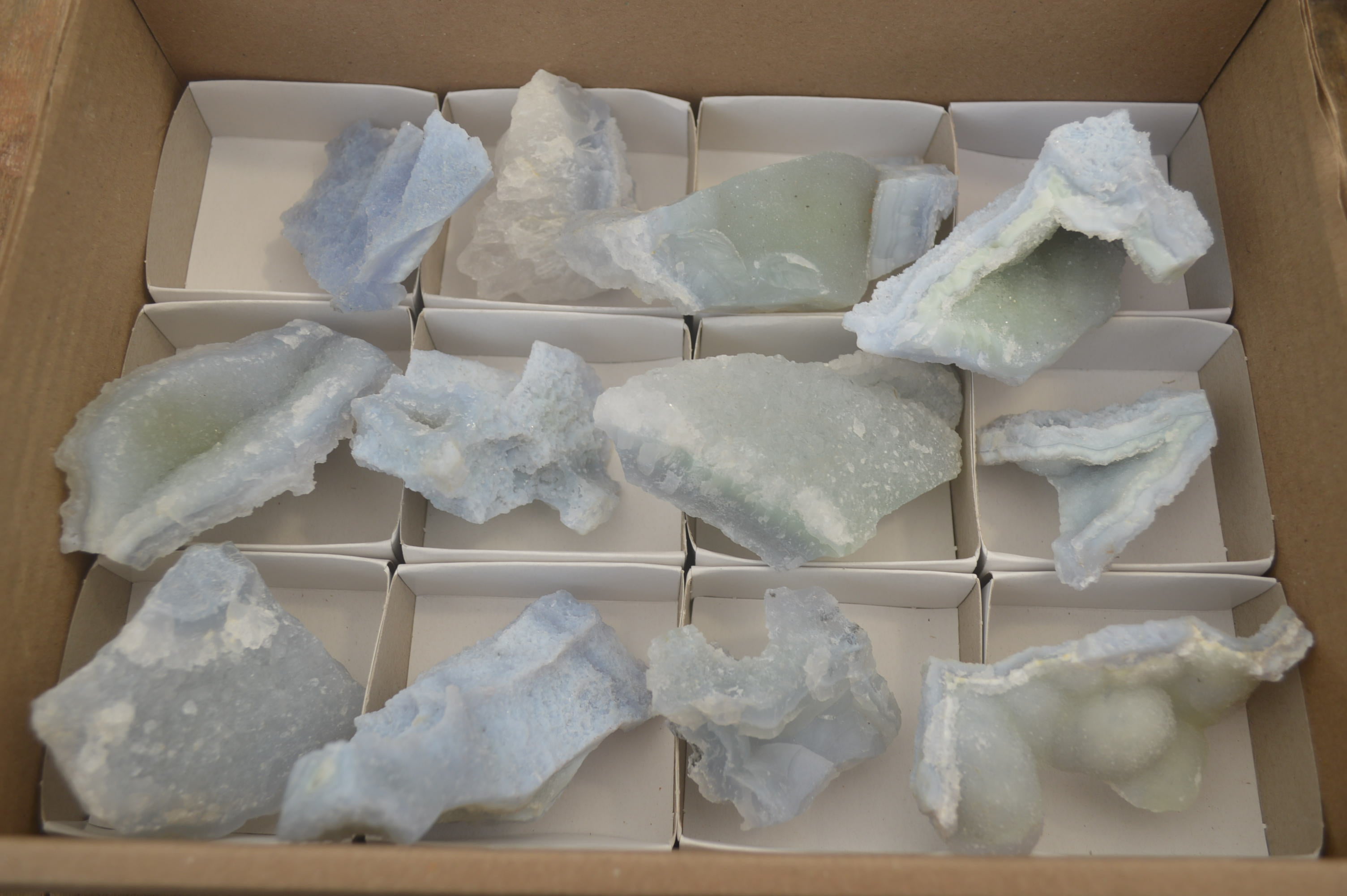 Natural Etched Blue Chalcedony Specimens x 12 From Nsanje, Malawi - Toprock Gemstones and Minerals 