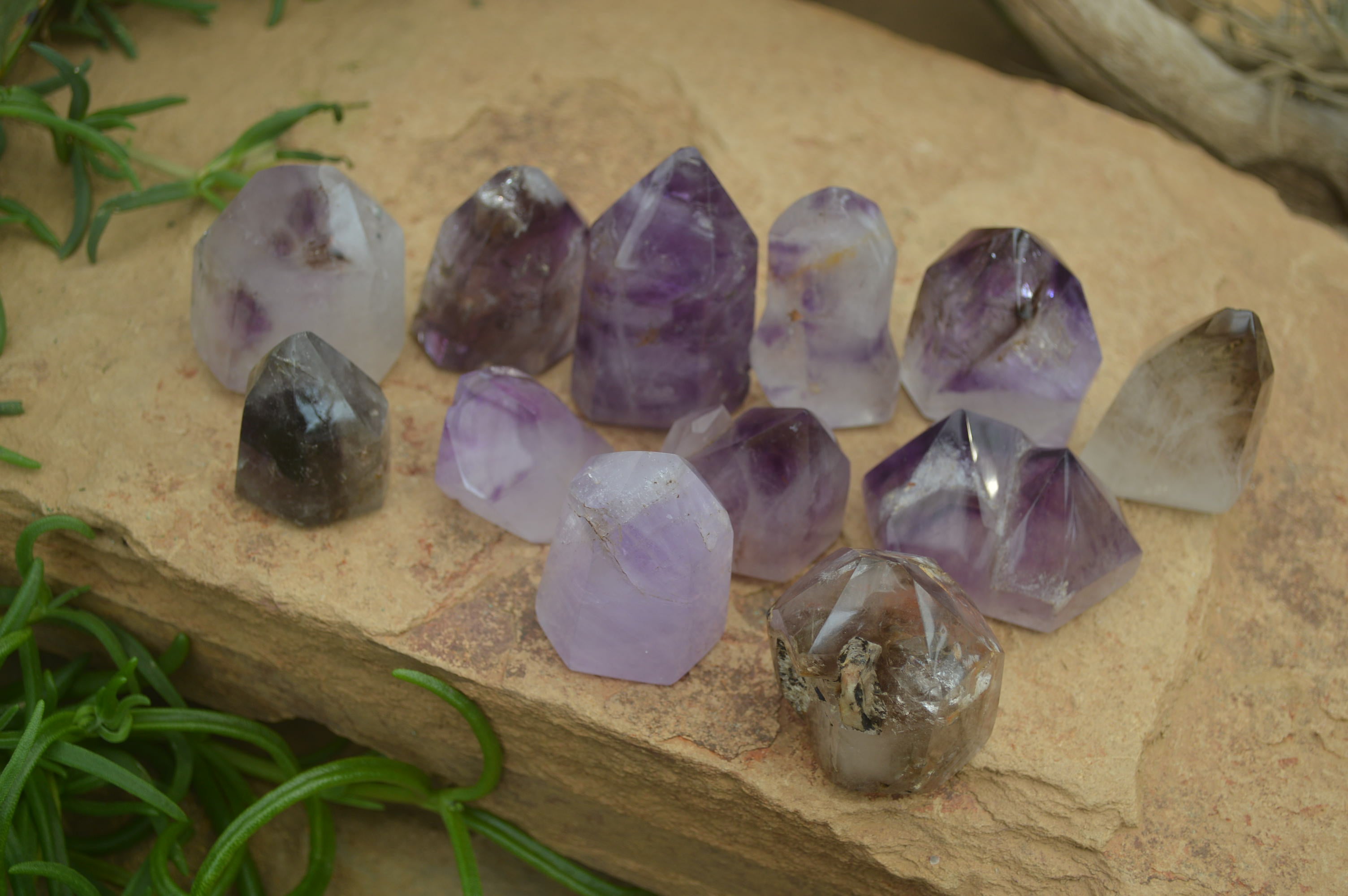 Polished Smokey Amethyst Window Quartz Points x 12 From Akansobe, Madagascar - Toprock Gemstones and Minerals 