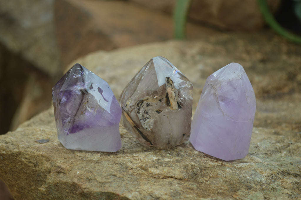 Polished Smokey Amethyst Window Quartz Points x 12 From Akansobe, Madagascar - Toprock Gemstones and Minerals 