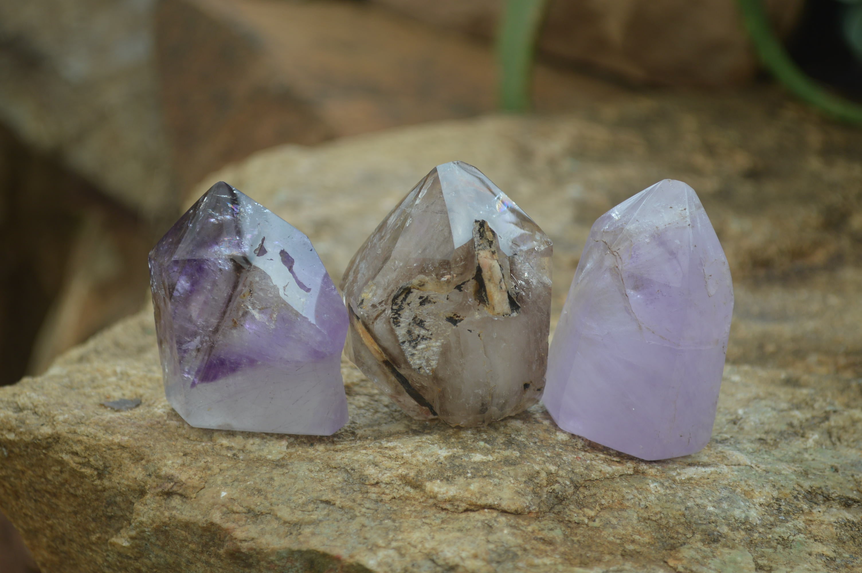 Polished Smokey Amethyst Window Quartz Points x 12 From Akansobe, Madagascar - Toprock Gemstones and Minerals 