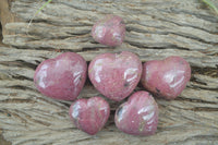 Polished Rhodonite Gemstone Hearts x 6 From Madagascar