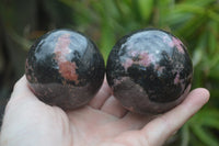 Polished Rhodonite Spheres x 4 From Ambindavato, Madagascar - Toprock Gemstones and Minerals 