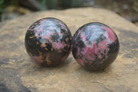 Polished Rhodonite Spheres x 4 From Ambindavato, Madagascar - Toprock Gemstones and Minerals 