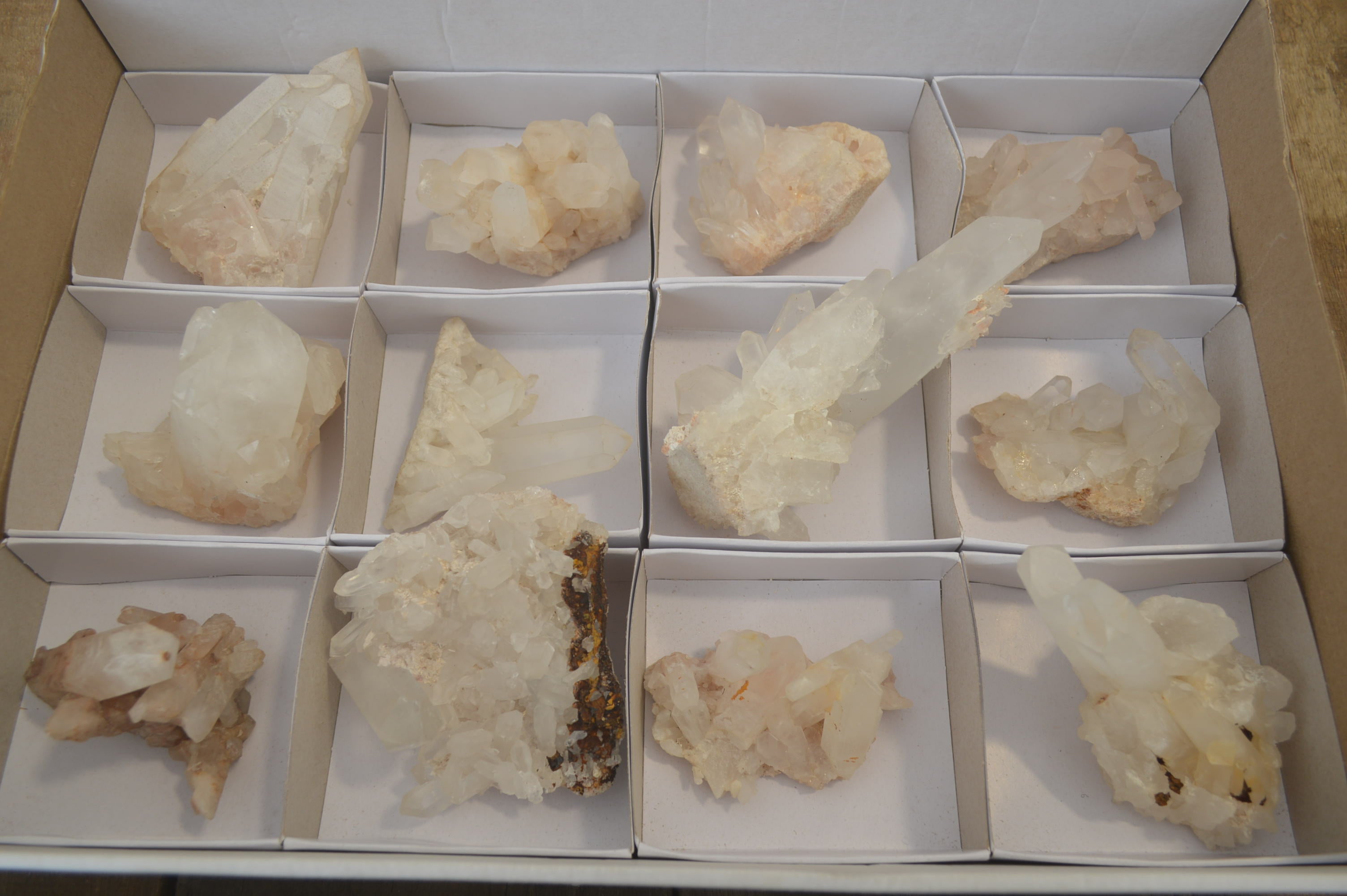 Natural Clear Quartz Crystal Clusters x 12 From Madagascar - Toprock Gemstones and Minerals 