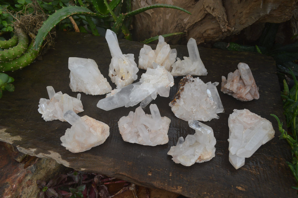 Natural Clear Quartz Crystal Clusters x 12 From Madagascar - Toprock Gemstones and Minerals 
