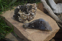 Natural Smokey Morion Crystal with Aegirine and Cluster with Orthoclase x 2 From Zomba, Malawi - Toprock Gemstones and Minerals 