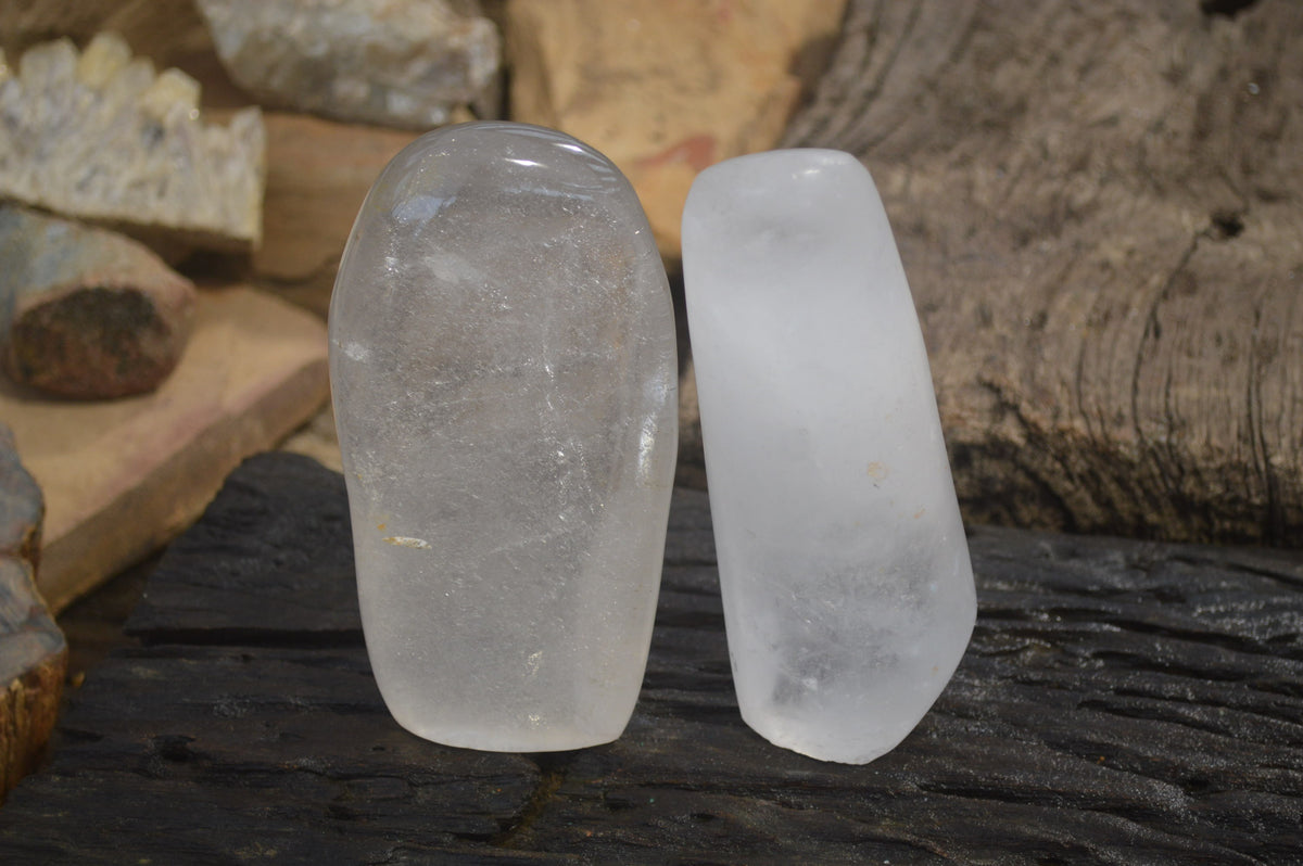 Polished Rock Crystal Quartz Standing Free Forms x 2 from Madagascar - Toprock Gemstones and Minerals 