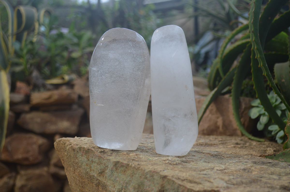 Polished Rock Crystal Quartz Standing Free Forms x 2 from Madagascar - Toprock Gemstones and Minerals 