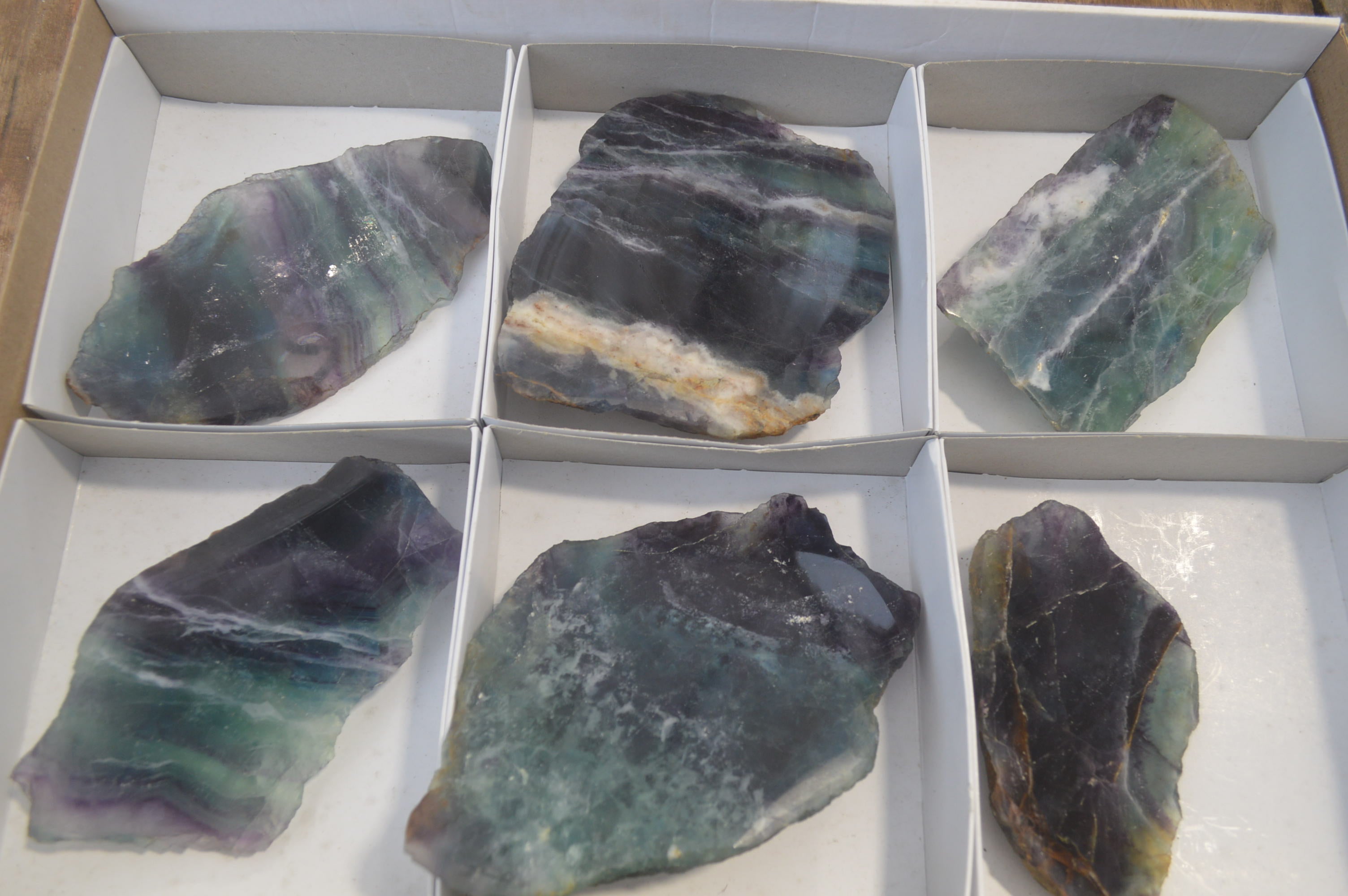Polished On One Side Watermelon Fluorite Specimens x 6 From Uis, Namibia - Toprock Gemstones and Minerals 