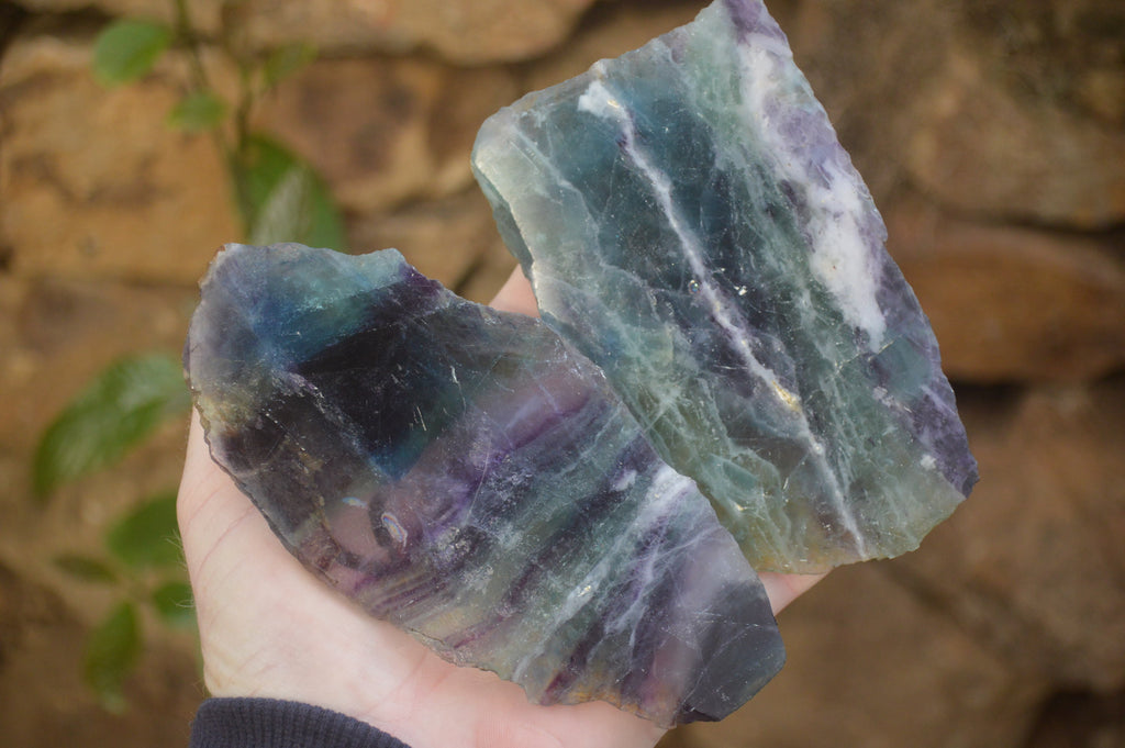 Polished On One Side Watermelon Fluorite Specimens x 6 From Uis, Namibia - Toprock Gemstones and Minerals 