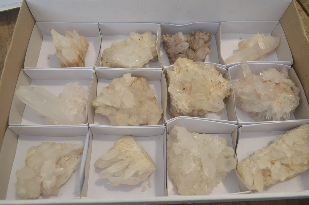 Natural Clear Quartz Clusters x 12 From Madagascar - Toprock Gemstones and Minerals 