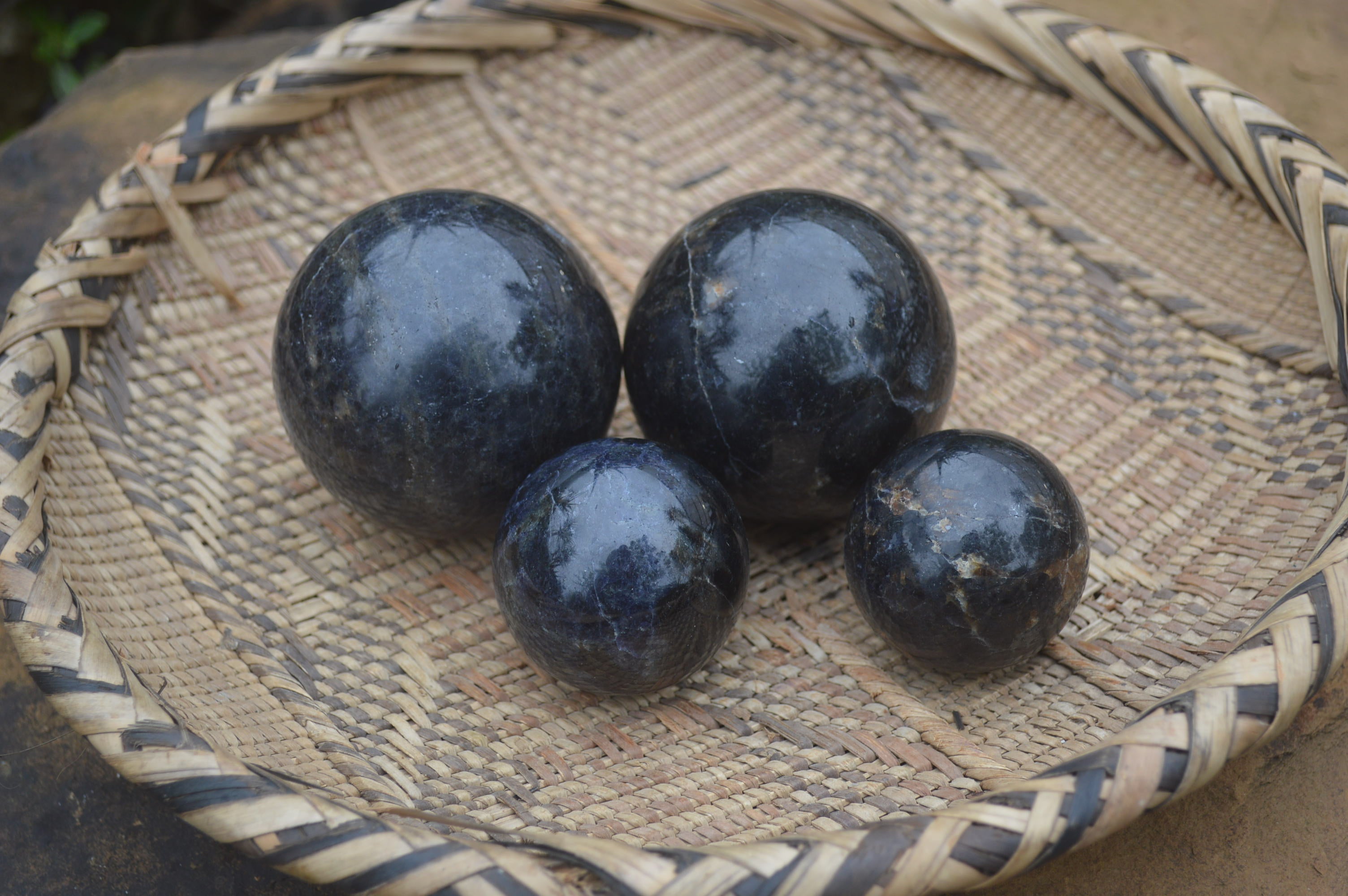 Polished Iolite Water Sapphire Sphere-Balls x 4 From Madagascar - Toprock Gemstones and Minerals 