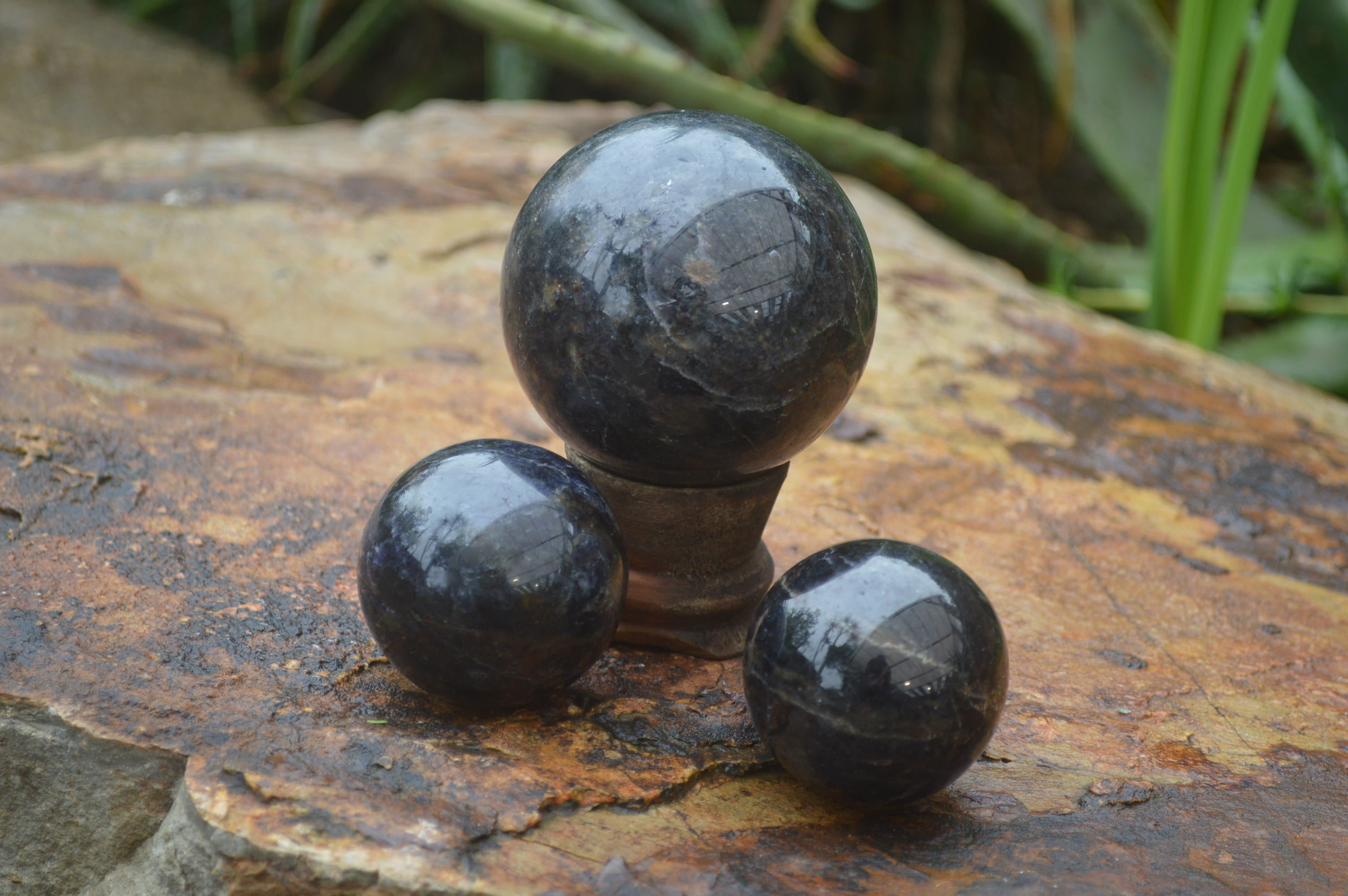 Polished Iolite Water Sapphire Sphere-Balls x 4 From Madagascar - Toprock Gemstones and Minerals 