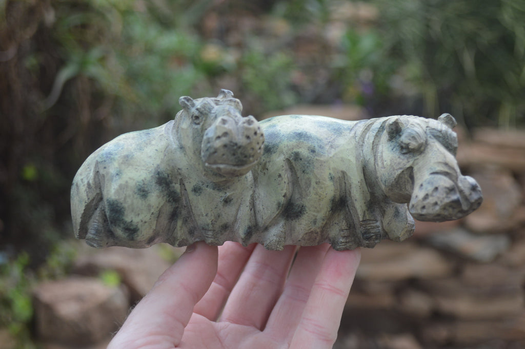 Polished Mixed Stone Hippo Carvings x 3 From Zimbabwe - Toprock Gemstones and Minerals 
