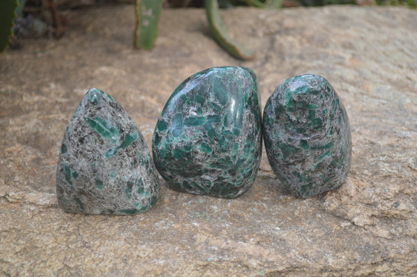 Polished Rare Emerald Mica In Matrix Standing Free Forms x 3 From Mutoko, Zimbabwe - Toprock Gemstones and Minerals 