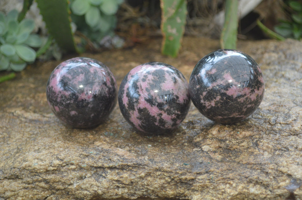 Polished Rhodonite Sphere-Balls x 3 From Ambindavato, Madagascar - Toprock Gemstones and Minerals 