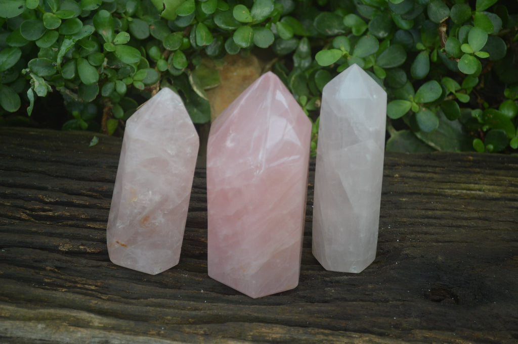 Polished Rose Quartz Point-Prisms x 3 From Madagascar - Toprock Gemstones and Minerals 