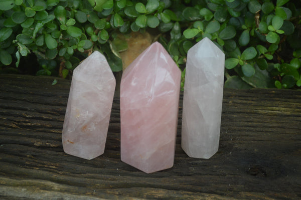 Polished Rose Quartz Point-Prisms x 3 From Madagascar - Toprock Gemstones and Minerals 