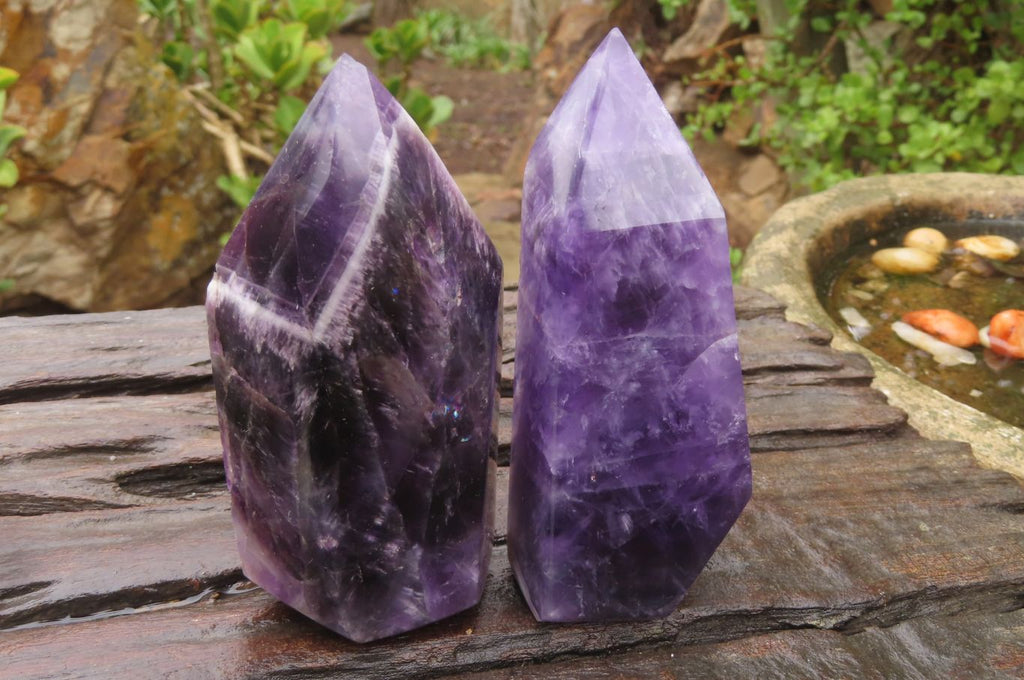 Polished Chevron Amethyst Points x 2 From Zambia - Toprock Gemstones and Minerals 