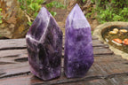 Polished Chevron Amethyst Points x 2 From Zambia - Toprock Gemstones and Minerals 
