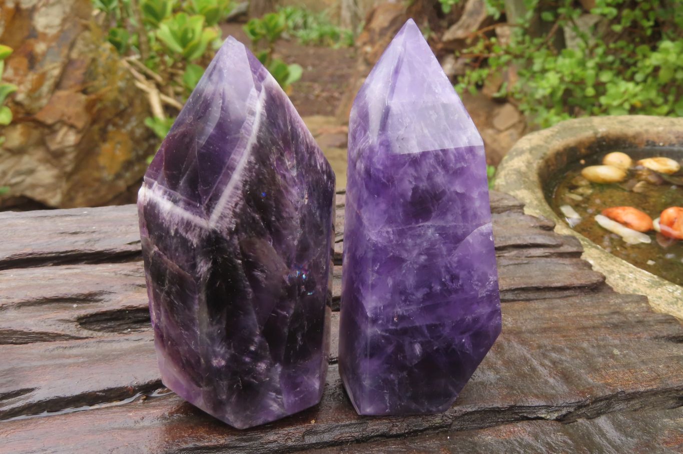 Polished Chevron Amethyst Points x 2 From Zambia - Toprock Gemstones and Minerals 