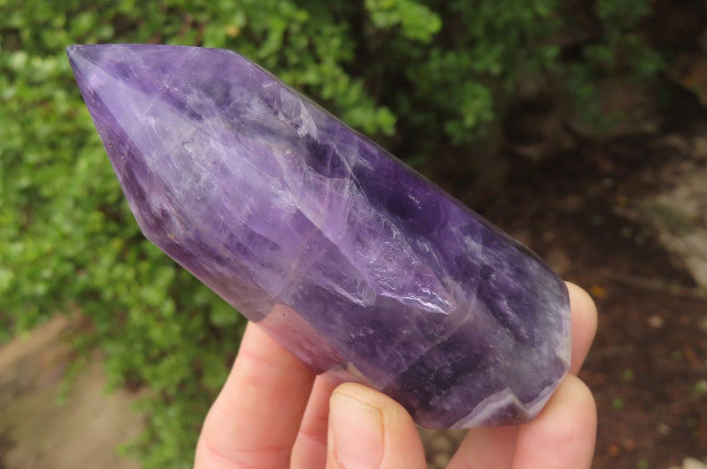 Polished Chevron Amethyst Points x 2 From Zambia - Toprock Gemstones and Minerals 