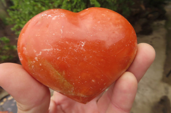 Polished Orange Twist Calcite Gemstone Hearts x 3 From Madagascar